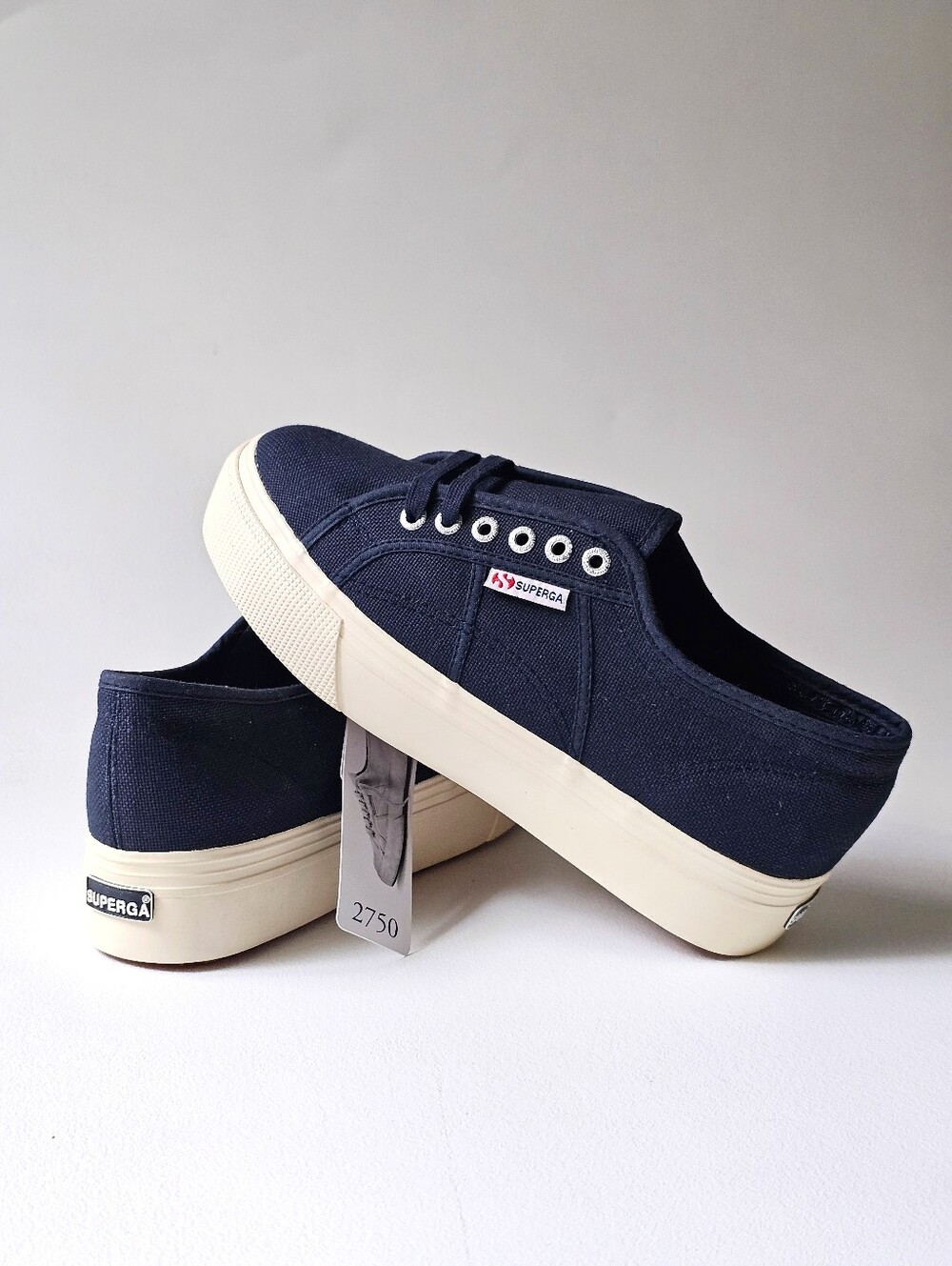 Superga 2790 Platform Canvas Sneakers Navy Blue Lace Up Shoes Women's 9.5 NWT
